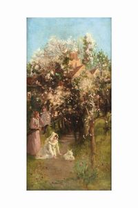 Firma illeggibile Pomeriggio in giardino  - Asta Dipinti del XIX-XX Secolo - Associazione Nazionale - Case d'Asta italiane