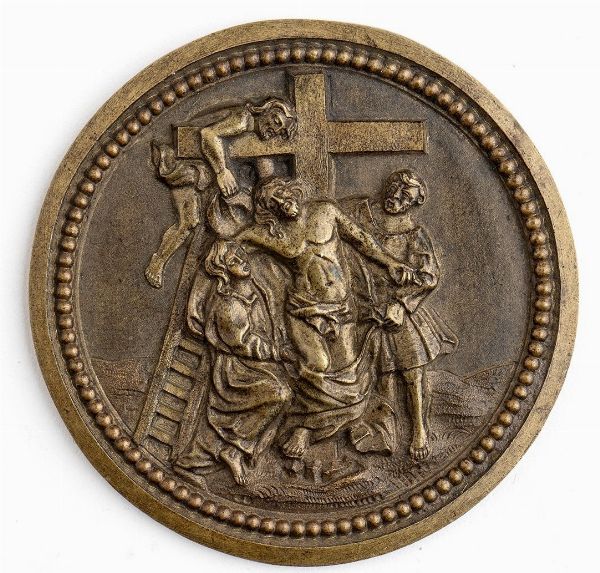 Deposizione di Cristo dalla croce con Maddalena e altri due personaggi  - Asta Placchette, Medaglie, Sculture e Ceramiche dal XIV al XIX secolo - Associazione Nazionale - Case d'Asta italiane