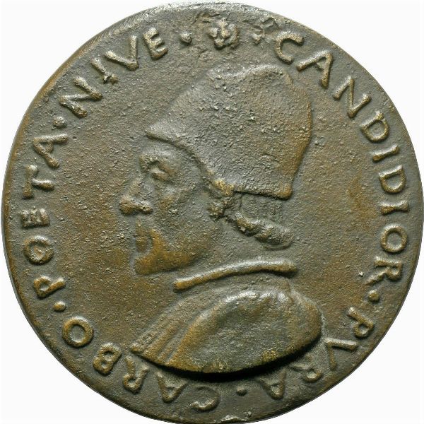 Lodovico Carbone (1430 - 1485) poeta  - Asta Placchette, Medaglie, Sculture e Ceramiche dal XIV al XIX secolo - Associazione Nazionale - Case d'Asta italiane