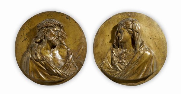 Coppia di altorilievi raffiguranti Gesù e la Vergine  - Asta Placchette, Medaglie, Sculture e Ceramiche dal XIV al XIX secolo - Associazione Nazionale - Case d'Asta italiane