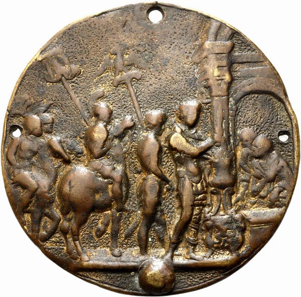 Maestro IO.F.F. (Giovanni Fonduli?) : Muzio Scevola  - Asta Placchette, Medaglie, Sculture e Ceramiche dal XIV al XIX secolo - Associazione Nazionale - Case d'Asta italiane