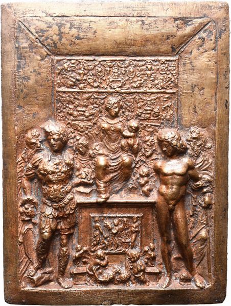 Galeazzo Mondella detto il Moderno : Madonna in trono circondata da Santi  - Asta Placchette, Medaglie, Sculture e Ceramiche dal XIV al XIX secolo - Associazione Nazionale - Case d'Asta italiane