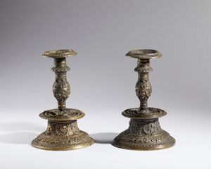 Gaspare Di Girolamo Macrì : Coppia di candelieri  - Asta Placchette, Medaglie, Sculture e Ceramiche dal XIV al XIX secolo - Associazione Nazionale - Case d'Asta italiane