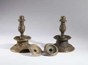 Gaspare Di Girolamo Macrì : Coppia di candelieri  - Asta Placchette, Medaglie, Sculture e Ceramiche dal XIV al XIX secolo - Associazione Nazionale - Case d'Asta italiane