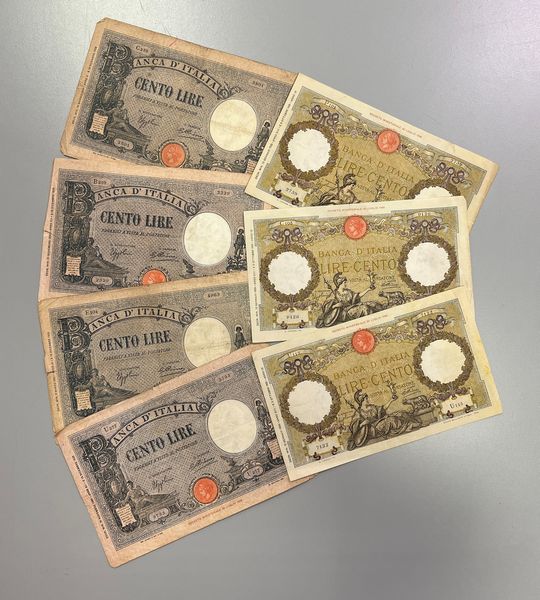REGNO D'ITALIA. VITTORIO EMANUELE III DI SAVOIA, 1900-1946. Lotto di sette banconote.  - Asta Numismatica Light - Associazione Nazionale - Case d'Asta italiane