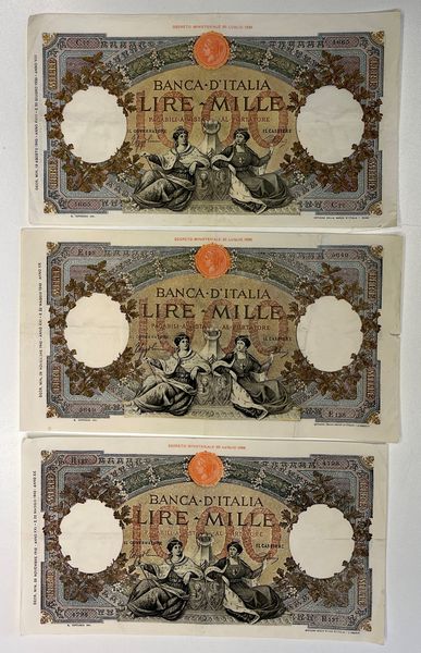 REGNO D’ITALIA. VITTORIO EMANUELE III DI SAVOIA, 1900-1946. Lotto di tre banconote.  - Asta Numismatica Light - Associazione Nazionale - Case d'Asta italiane