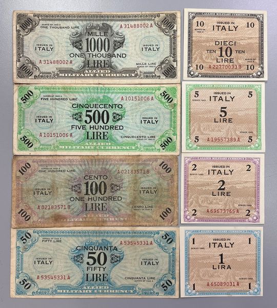 OCCUPAZIONE AMERICANA DELLITALIA. Lotto di otto banconote.  - Asta Numismatica Light - Associazione Nazionale - Case d'Asta italiane