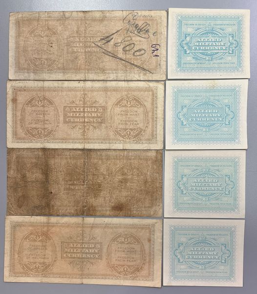 OCCUPAZIONE AMERICANA DELLITALIA. Lotto di otto banconote.  - Asta Numismatica Light - Associazione Nazionale - Case d'Asta italiane