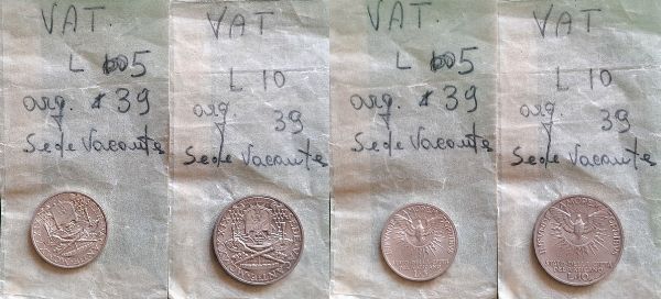 Vaticano. 24 divisionali FdC dal 1963 al 1978, una moneta da 1000 Lire, 2 monete da 500 Lire Sede Vacante e un dittico da 5 + 10 Lire Sede Vacante 1939 in bustina. <BR>  - Asta Numismatica Light - Associazione Nazionale - Case d'Asta italiane