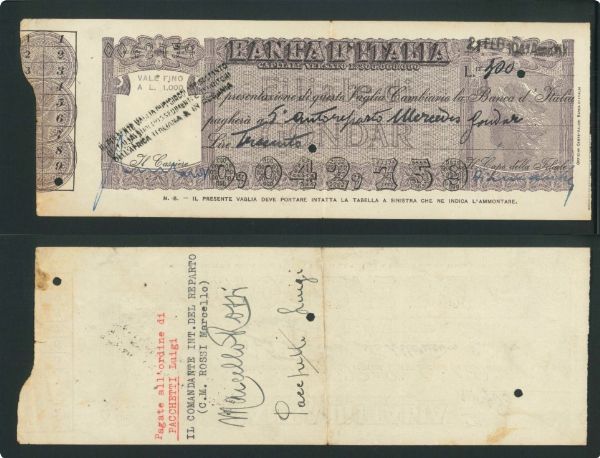 VAGLIA CAMBIARI. BANCA D'ITALIA, FILIALE DI GONDAR.  - Asta Numismatica Light - Associazione Nazionale - Case d'Asta italiane