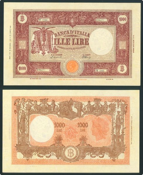 REPUBBLICA ITALIANA, DAL 1946. 1000 Lire tipo Barbetti del 19/12 1946.  - Asta Numismatica Light - Associazione Nazionale - Case d'Asta italiane