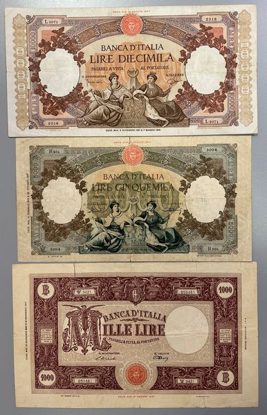 REPUBBLICA ITALIANA, DAL 1946. Lotto di tre banconote.  - Asta Numismatica Light - Associazione Nazionale - Case d'Asta italiane