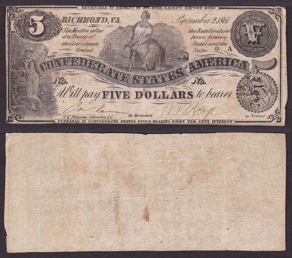CONFEDERATE STATES, 1861-1865. 5 Dollars 1861.  - Asta Numismatica Light - Associazione Nazionale - Case d'Asta italiane