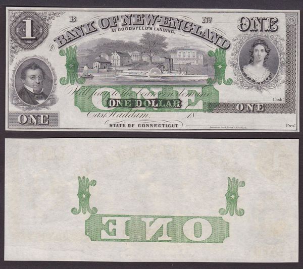 OBSOLETE PAPER MONEY. CONNECTICUT EAST HADDAM -  BANK OF NEW ENGLAND AT GOODSPEEDS LANDING 1853-1865. Lotto di 2 esemplari.  - Asta Numismatica Light - Associazione Nazionale - Case d'Asta italiane