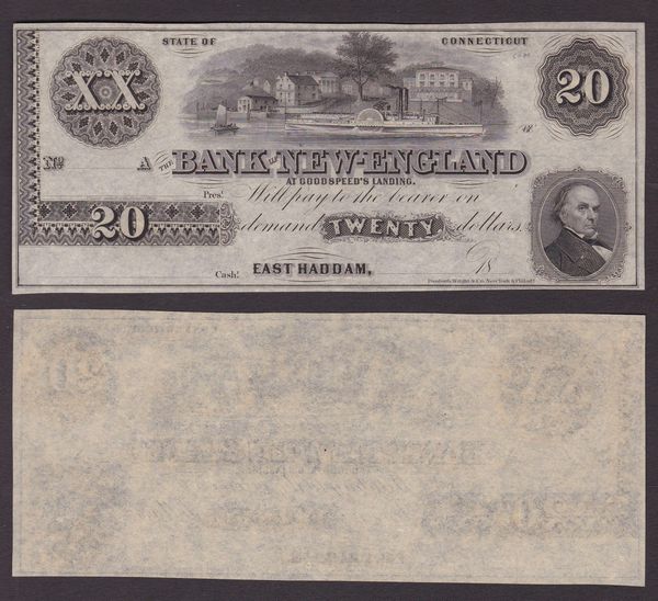 OBSOLETE PAPER MONEY. CONNECTICUT EAST HADDAM -  BANK OF NEW ENGLAND AT GOODSPEEDS LANDING 1853-1865. Lotto di 2 esemplari.  - Asta Numismatica Light - Associazione Nazionale - Case d'Asta italiane