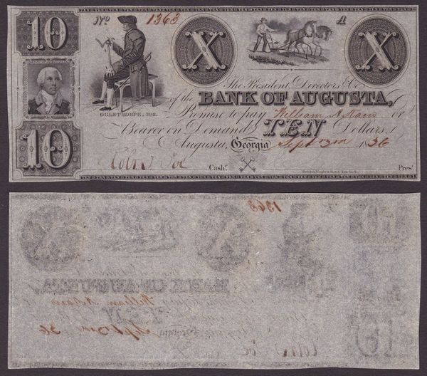 OBSOLETE PAPER MONEY. GEORGIA AUGUSTA - BANK Of AUGUSTA 1810-1866. Lotto di 3 esemplari.  - Asta Numismatica Light - Associazione Nazionale - Case d'Asta italiane