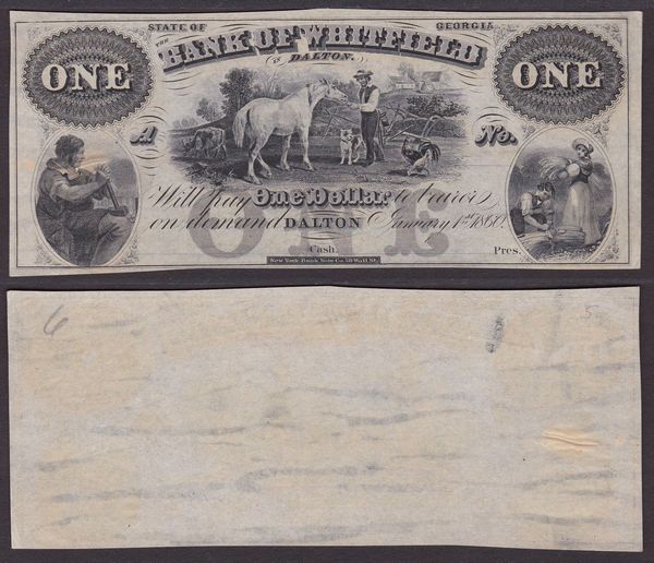 OBSOLETE PAPER MONEY. GEORGIA DALTON - BANK OF WHITFIELD 1857-1860. 1 Dollar.  - Asta Numismatica Light - Associazione Nazionale - Case d'Asta italiane