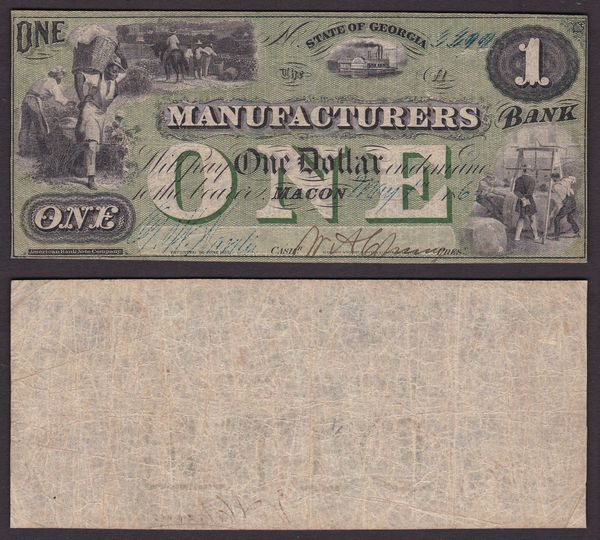 OBSOLETE PAPER MONEY. GEORGIA MACON - MANUFACTURES BANK 1850-1864. Dollar 1862.  - Asta Numismatica Light - Associazione Nazionale - Case d'Asta italiane