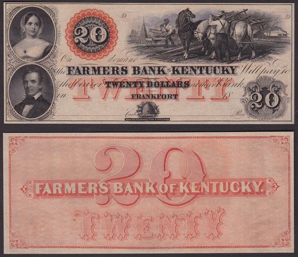 OBSOLETE PAPER MONEY. KENTUCKY FRANKFORT - FARMERS BANK OF KENTUCKY 1850-1860. Lotto di 2 esemplari.  - Asta Numismatica Light - Associazione Nazionale - Case d'Asta italiane