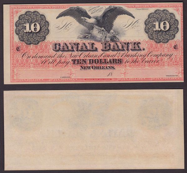 OBSOLETE PAPER MONEY. LOUISIANA NEW ORLEANS - CANAL AND BANKING COMPANY 1831-1870. 10 Dollars.  - Asta Numismatica Light - Associazione Nazionale - Case d'Asta italiane