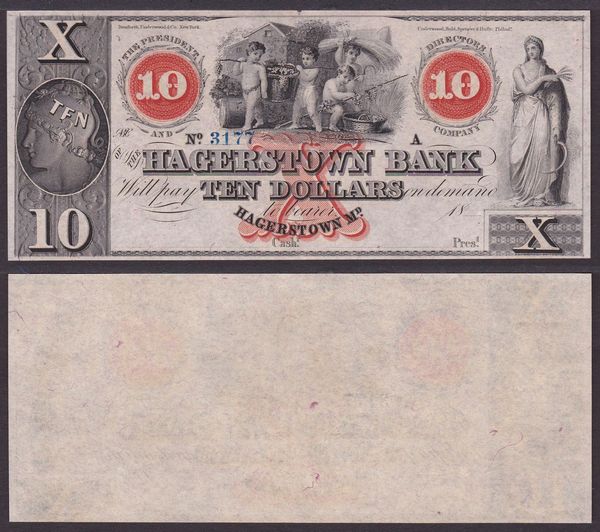 OBSOLETE PAPER MONEY. MARYLAND HAGERSTOWN - HAGERSTOWN BANK 1807-1928. 10 Dollars.  - Asta Numismatica Light - Associazione Nazionale - Case d'Asta italiane