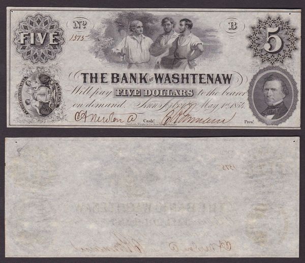 OBSOLETE PAPER MONEY. MICHIGAN ANN ARBOR- THE BANK OF WASHTENAW 1835-1854. Lotto di 2 esemplari.  - Asta Numismatica Light - Associazione Nazionale - Case d'Asta italiane
