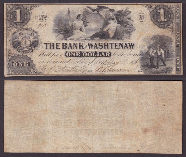 OBSOLETE PAPER MONEY. MICHIGAN ANN ARBOR- THE BANK OF WASHTENAW 1835-1854. Lotto di 2 esemplari.  - Asta Numismatica Light - Associazione Nazionale - Case d'Asta italiane