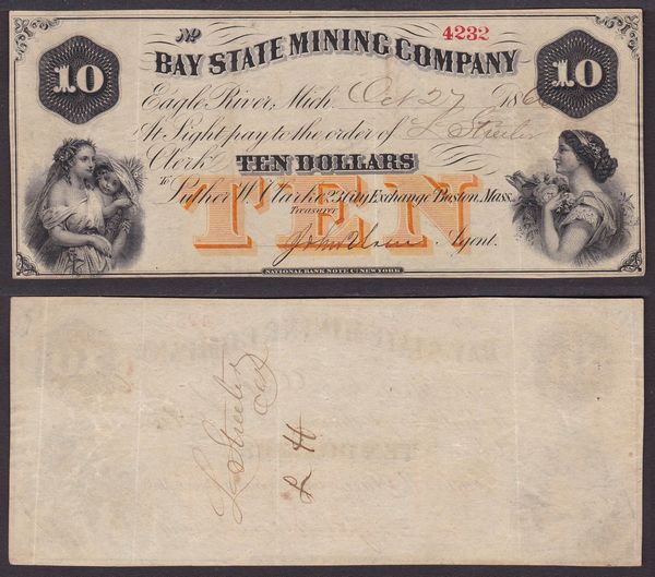 OBSOLETE PAPER MONEY. MICHIGAN EAGLE RIVER - STATE MINING COMPANY. Lotto di 2 esemplari.  - Asta Numismatica Light - Associazione Nazionale - Case d'Asta italiane