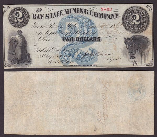 OBSOLETE PAPER MONEY. MICHIGAN EAGLE RIVER - STATE MINING COMPANY. Lotto di 2 esemplari.  - Asta Numismatica Light - Associazione Nazionale - Case d'Asta italiane