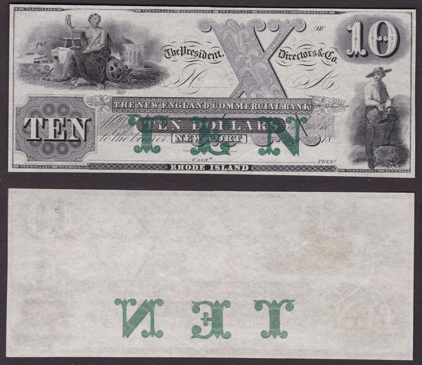 OBSOLETE PAPER MONEY. RHODE ISLAND NEWPORT - THE NEW ENGLAND COMMERCIAL BANK 1818-1860. Lotto di 2 esemplari.  - Asta Numismatica Light - Associazione Nazionale - Case d'Asta italiane