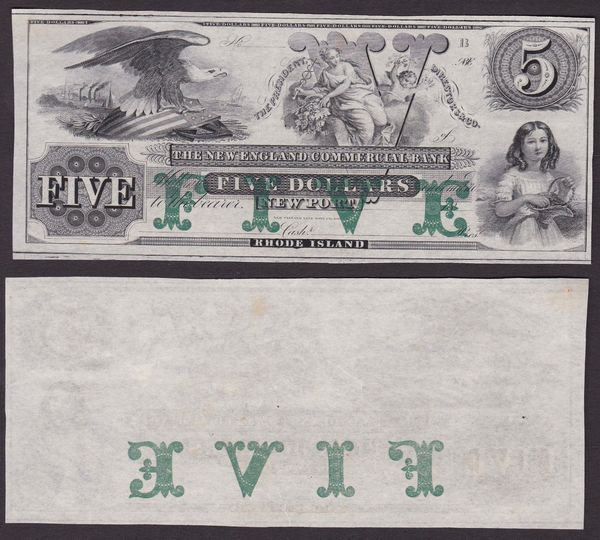 OBSOLETE PAPER MONEY. RHODE ISLAND NEWPORT - THE NEW ENGLAND COMMERCIAL BANK 1818-1860. Lotto di 2 esemplari.  - Asta Numismatica Light - Associazione Nazionale - Case d'Asta italiane
