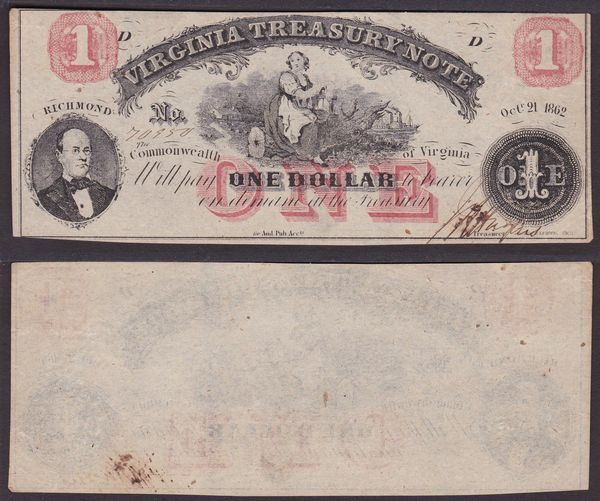 SOUTHERN STATES CURRENCY. VIRGINIA CIVIL WAR ISSUES - VIRGINIA TREASURY NOTE 1862. Lotto di 2 esemplari.  - Asta Numismatica Light - Associazione Nazionale - Case d'Asta italiane