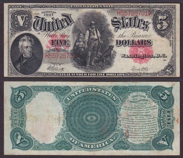 USA - UNITED STATES NOTE 1907 5 Dollars.  - Asta Numismatica Light - Associazione Nazionale - Case d'Asta italiane
