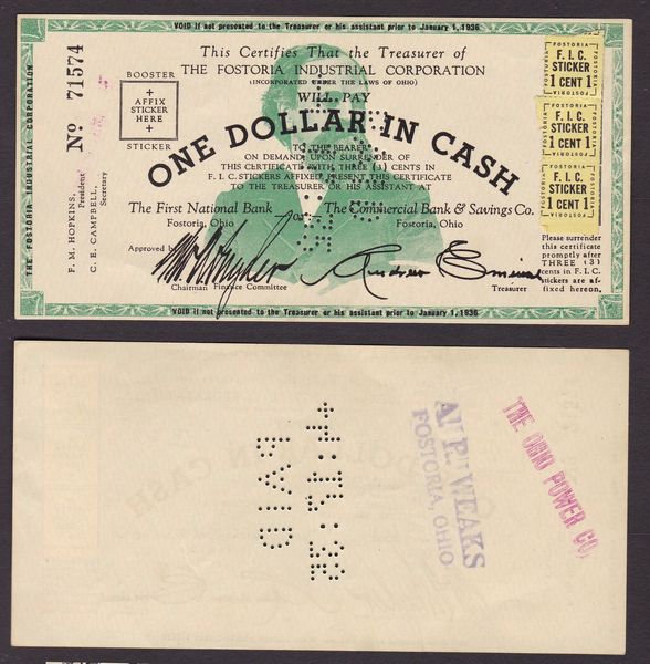 VARIE. FOSTORIA - CAMBRIA - HAMTRAMCK. Lotto di 3 buoni.  - Asta Numismatica Light - Associazione Nazionale - Case d'Asta italiane