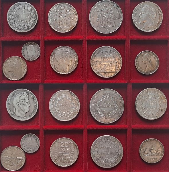 9 monete dargento Francia - Italia - Indocina francese.  - Asta Numismatica Light - Associazione Nazionale - Case d'Asta italiane