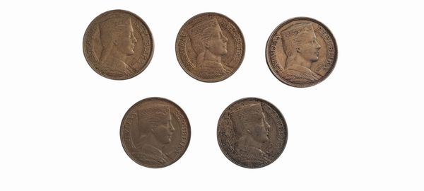 Lettonia. Lotto di 5 monete da 5 Lati (KM# 9).<BR>  - Asta Numismatica Light - Associazione Nazionale - Case d'Asta italiane