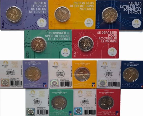 5 X 2 Euro Francia 2021 in coincard  - Asta Numismatica Light - Associazione Nazionale - Case d'Asta italiane