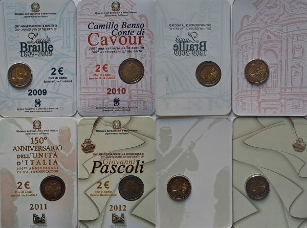 4 blister con 2 Euro - Italia 2009-2012.  - Asta Numismatica Light - Associazione Nazionale - Case d'Asta italiane