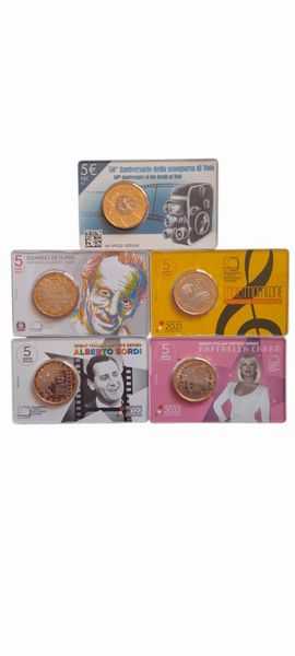 Italia 2017 - 2023 - 5 coincard da 5 Euro in bronzital  cupronichel. Serie GRANDI ARTISTI ITALIANI  - Asta Numismatica Light - Associazione Nazionale - Case d'Asta italiane