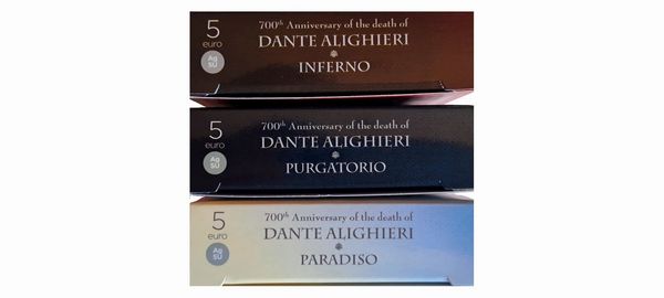 Italia 2021 - 2023  3 monete da 5 Euro in argento. Serie 700 ANNIVERSARIO DELLA SCOMPARSA DI DANTE ALIGHIERI.  - Asta Numismatica Light - Associazione Nazionale - Case d'Asta italiane