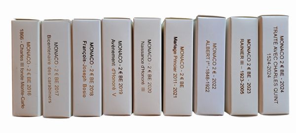 Monaco 2016  2024. Lotto di 9 monete da 2 Euro proof in astuccio.  - Asta Numismatica Light - Associazione Nazionale - Case d'Asta italiane