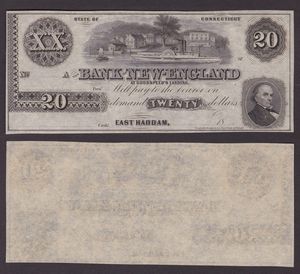 OBSOLETE PAPER MONEY. CONNECTICUT EAST HADDAM -  BANK OF NEW ENGLAND AT GOODSPEEDS LANDING 1853-1865. Lotto di 2 esemplari.  - Asta Numismatica Light - Associazione Nazionale - Case d'Asta italiane