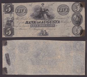 OBSOLETE PAPER MONEY. GEORGIA AUGUSTA - BANK Of AUGUSTA 1810-1866. Lotto di 3 esemplari.  - Asta Numismatica Light - Associazione Nazionale - Case d'Asta italiane