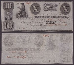 OBSOLETE PAPER MONEY. GEORGIA AUGUSTA - BANK Of AUGUSTA 1810-1866. Lotto di 3 esemplari.  - Asta Numismatica Light - Associazione Nazionale - Case d'Asta italiane