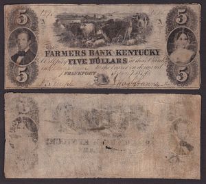 OBSOLETE PAPER MONEY. KENTUCKY FRANKFORT - FARMERS BANK OF KENTUCKY 1850-1860. Lotto di 2 esemplari.  - Asta Numismatica Light - Associazione Nazionale - Case d'Asta italiane