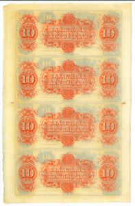 OBSOLETE PAPER MONEY. LOUISIANA NEW ORLEANS - NEW ORLEANS CANAL AND BANKING COMPANY 1831-1870. Blocco di 4 esemplari uniti.  - Asta Numismatica Light - Associazione Nazionale - Case d'Asta italiane