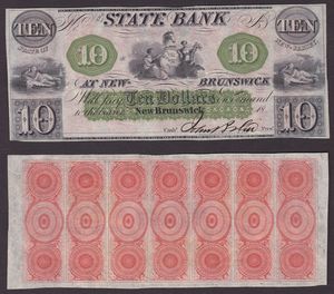 OBSOLETE PAPER MONEY. NEW JERSEY NEW BRUNSWICK- THE STATE BANK AT NEW BRUNSWICK. Lotto di 2 esemplari.  - Asta Numismatica Light - Associazione Nazionale - Case d'Asta italiane