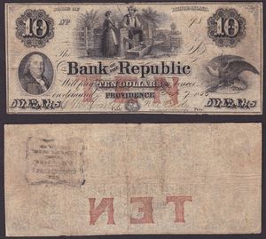 OBSOLETE PAPER MONEY. RODE ISLAND PROVIDENCE - BANK OF THE REPUBLIC 1854-1856. Lotto di 2 esemplari.  - Asta Numismatica Light - Associazione Nazionale - Case d'Asta italiane