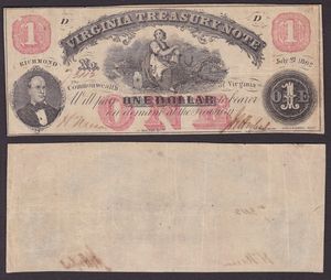 SOUTHERN STATES CURRENCY. VIRGINIA CIVIL WAR ISSUES - VIRGINIA TREASURY NOTE 1862. Lotto di 2 esemplari.  - Asta Numismatica Light - Associazione Nazionale - Case d'Asta italiane
