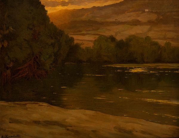 Attilio Zanchelli : Paesaggio fluviale  - Asta Opere da una dimora sul lago di Como e da altre collezioni lombarde - Associazione Nazionale - Case d'Asta italiane
